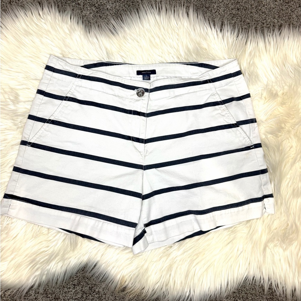 Nautica White & Navy Striped Shorts